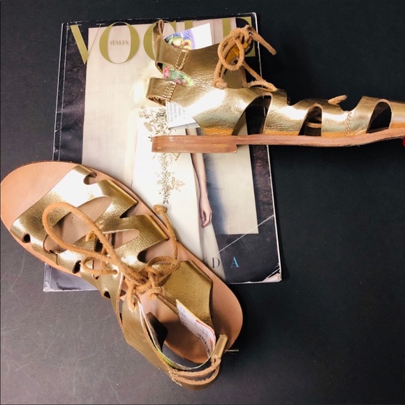 Topshop Gold Fig Cutout Lace up Gladiator Sandals - Picture 4 of 6